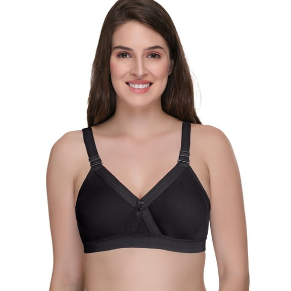 Sona Women's Super Fit Cotton Full Coverage Plus Size Non-Padded Wirefree Everyday Bra(Black_40D)