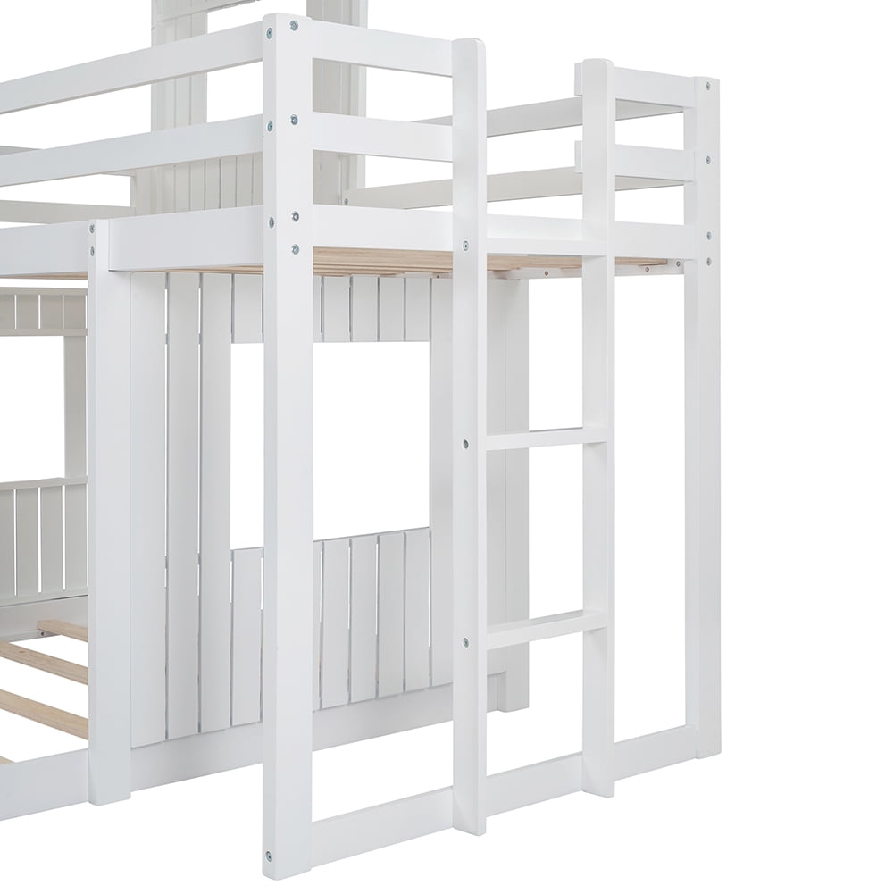 Kepooman Living Harlan Wood Loft Bed, Twin Over Full Bunk Bed, Loft Bed with Playhouse, Farmhouse, Ladder and Guardrails, White Kepooman Living Harlan Wood Loft Bed, Twin Over Full Bunk Bed, Loft Bed with Playhouse, Farmhouse, Ladder and Guardrails, White