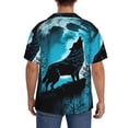 thumbnail image 3 of Lsque Blue Full Moon Wolf print Men's Cuban Collar Short Sleeve Shirt Summer Beachwear Casual Button Down Fashionable Vacation Leisure Shirt-3X-Large, 3 of 7