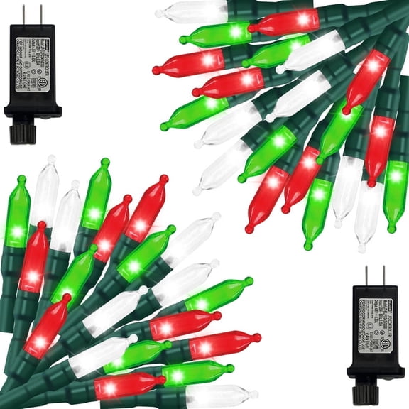 2 Pack Red Green Warm Christmas Mini Lights, 32.5FT 100 LED Clear Bulbs String Lights with 16 Light Modes, Fairy Lights Plug in for Outdoor Xmas Trees Garland Wreath Holiday Decorations