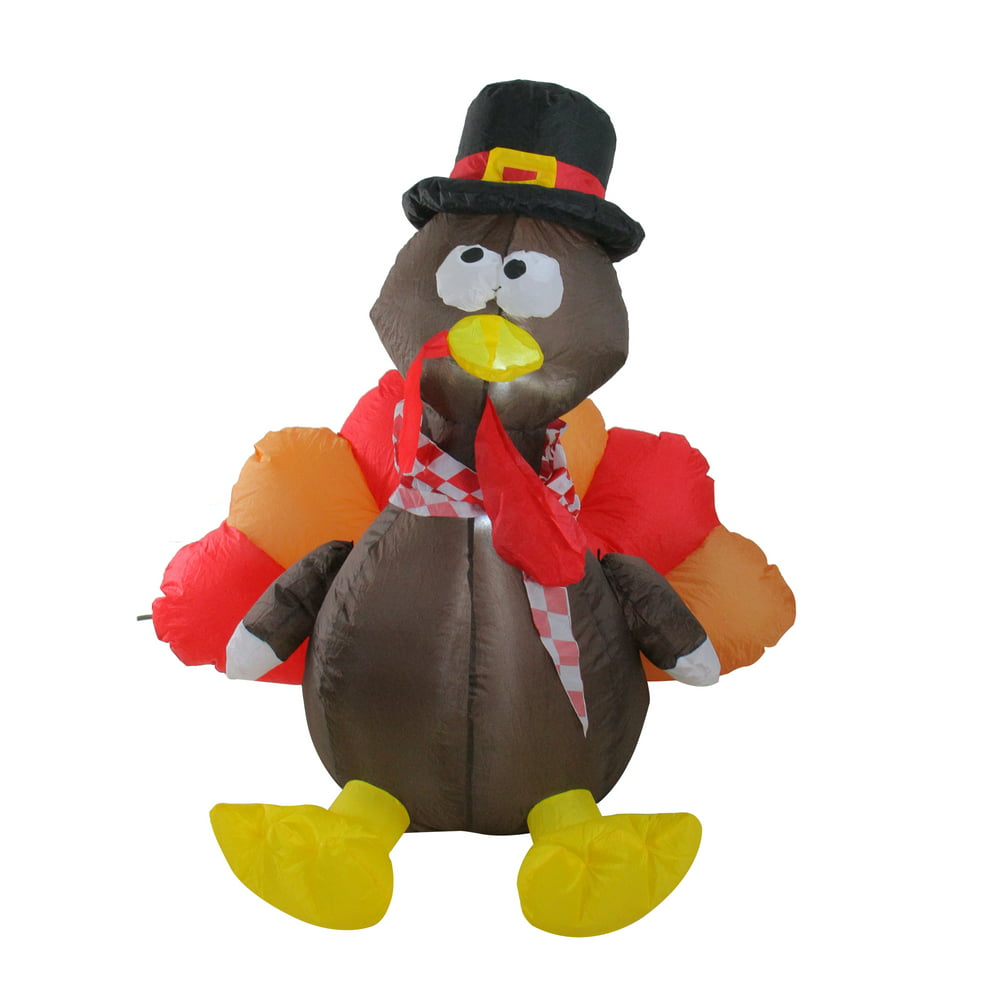 4 Red And Brown Inflatable Lighted Thanksgiving Turkey Outdoor Decor