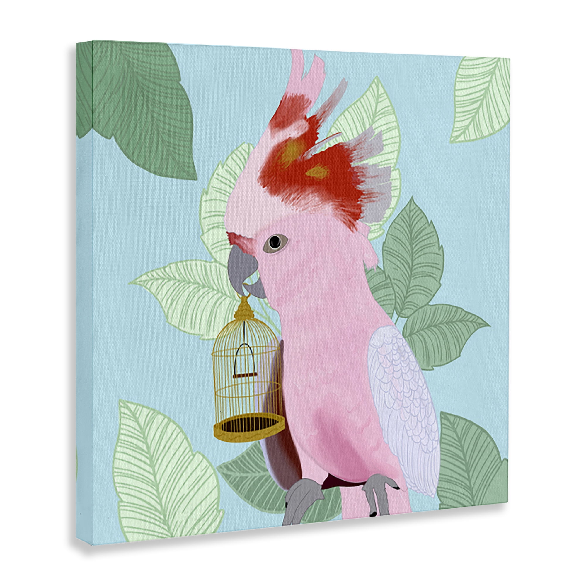 Stupell Industries Pink Cockatoo with Leaves Animals Painting Wrapped Canvas Art Print Wall Art, 24 x 24
