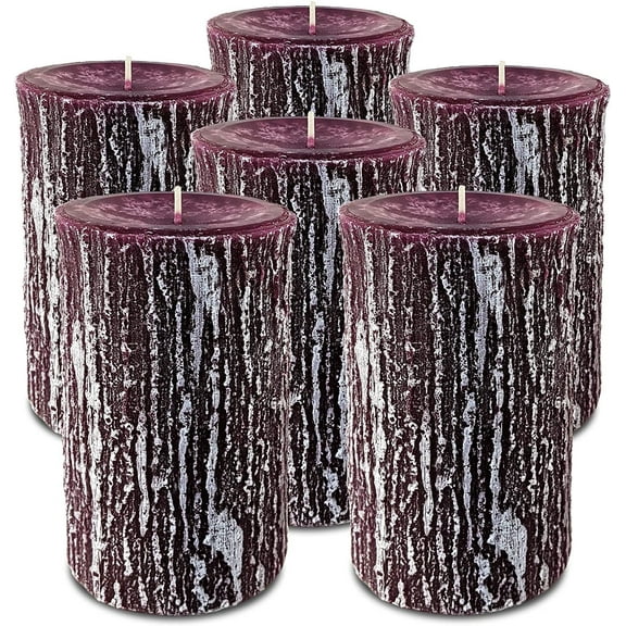 Hyoola 3 x 5 inch Purple Unscented Rustic Timberline Pillar Candles, Paraffin Wax with Cotton Wicks, 6-Pack