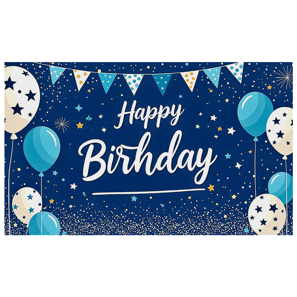 Blue Starry Background Happy Birthday Banner with Balloon Decorations Party Supplies Photography Props Birthday Party Decors Celebration Backdrop