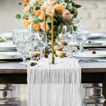 

Ivory Cheesecloth Table Runner 10ft Voile Bohemian Style Rustic Table Runner for Wedding Birthday Party Baby Shower Decoration (1 Pack 35x120 Inch) Ivory 1 Pack - 10ft