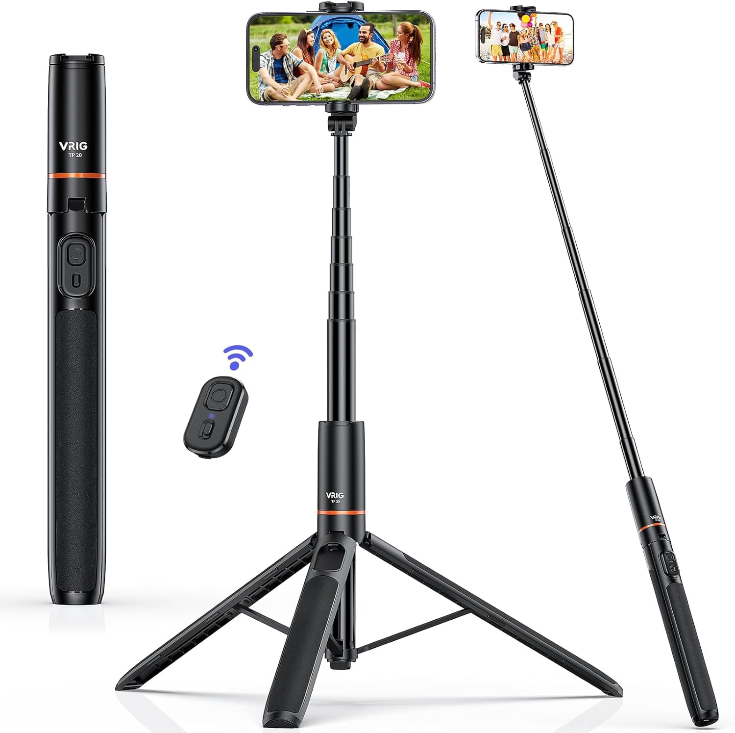 RGHJAR-VRIG 63" Phone Selfie Stick Tripod,Extendable Cell Phone Tripod Stand with Wireless Remote, Portable Adjustable Tripod Stand for Recording Travel, Compatible with iPhone17 16 15 Android Camera