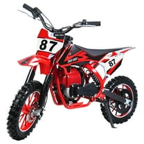 49CC 2-Stroke Gas Powered Kids Gas Dirt Bike, Dual Disc Brakes, Front & Rear Shock, 10" Off-Road Tires, 22 MPH Top Speed, 132 LBS Max Load, Mini Dirtbike for Kids 8-14, Red