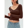 thumbnail image 4 of Hauts à Manches Longues d'Automne pour Femmes Mode Basique à Volants Crop Tops, 4 of 6