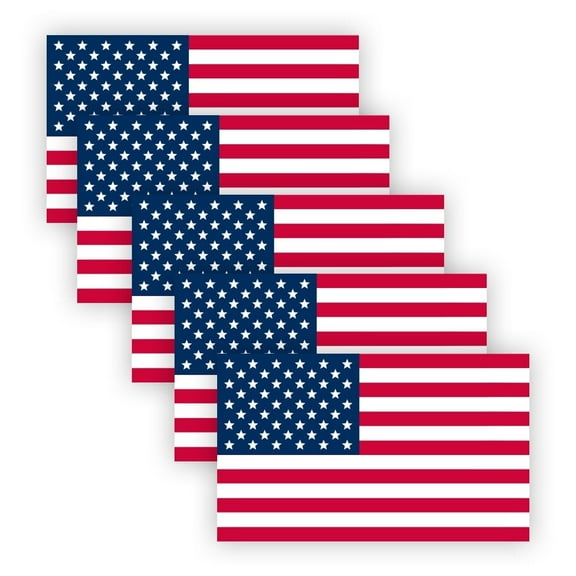 SICOL Plus American Flag Decal Automotive Stickers, 5 x 3'', Patriotic, 5-Pack