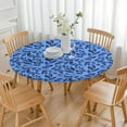 thumbnail image 3 of Clean-Lined Floral Round Tablecloth with Elastic Fit, Soft and Durable for Indoor Dining or Patio Events, Fits 44-52 Inch Round Tables, 3 of 6