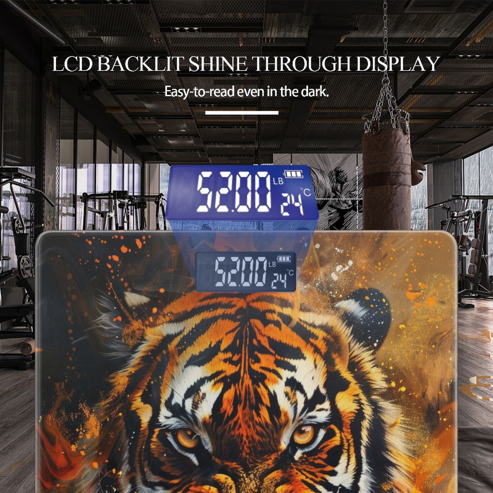 Bathroom Scale, Highly Accurate Digital Body Scale,Precisely Measures Weight up to 400 lbs-Fierce Tiger Surrounded By Flames And Sparks