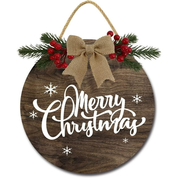 Eveokoki 12" Merry Sign Christmas Decoration Wooden Christmas Wreaths for Front Door Christmas Decor for Home Wall Farmhouse Holiday Outdoor Indoor