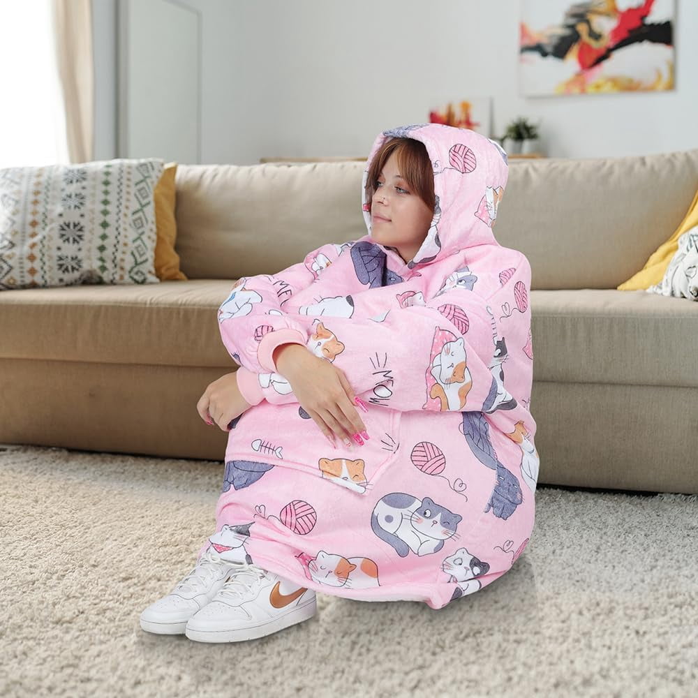 Moderong Wearable Blanket Hoodie, Oversized Flannel Comfy Sweatshirt for Adults,Warm Cozy Hooded Body Blanket