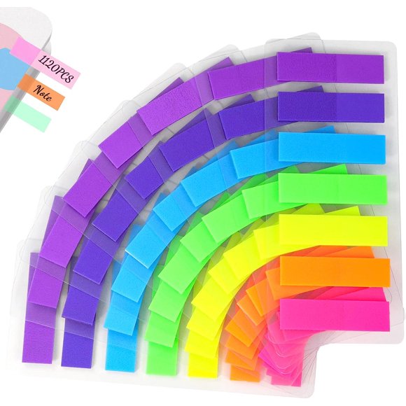 1120 Pcs Autocollants Signets, Notes Autocollantes, Livre pour l'Afficher, Onglets d'Index pour Marqueurs de Page pour Étiquettes, Onglets Séparateurs Guides d'Index, 7 Couleurs