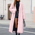 thumbnail image 4 of Women's Over the Knee Length Plush Overcoat, Long Fuzzy Coat, Oversized Faux Fur Jacket, Winter Warm Coat, Casual Lounge Coat, Plus Size Outerwear Pink XL, 4 of 8