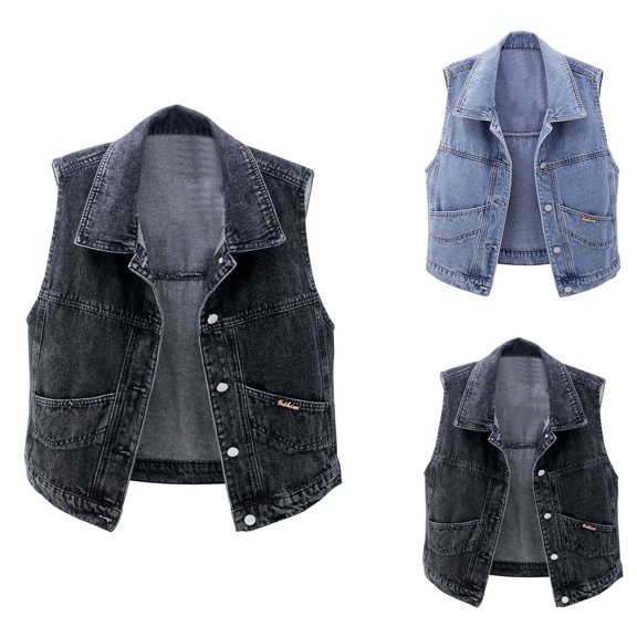 Delayuji Womens Denim Vest Top Button Down Waistcoat Frayed Sleeveless Ripped Jacket Tank Top Y2K Vest with Pockets Blue M