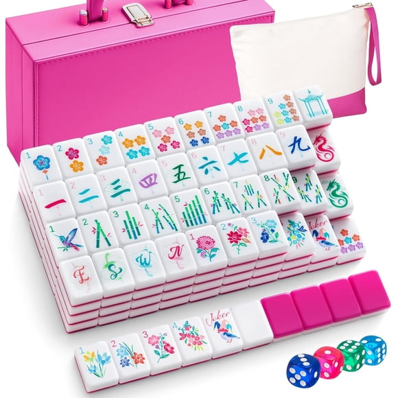 Ensemble de Mah-Jong Américain en Acrylique Rose de 1,2 Po, 168 Tuiles Numérotées Blossom, Sac pour Tuiles et Étui de Voyage Portable, Ensemble Classique Complet de Mah-Jong pour Cadeau de Collection pour Adultes