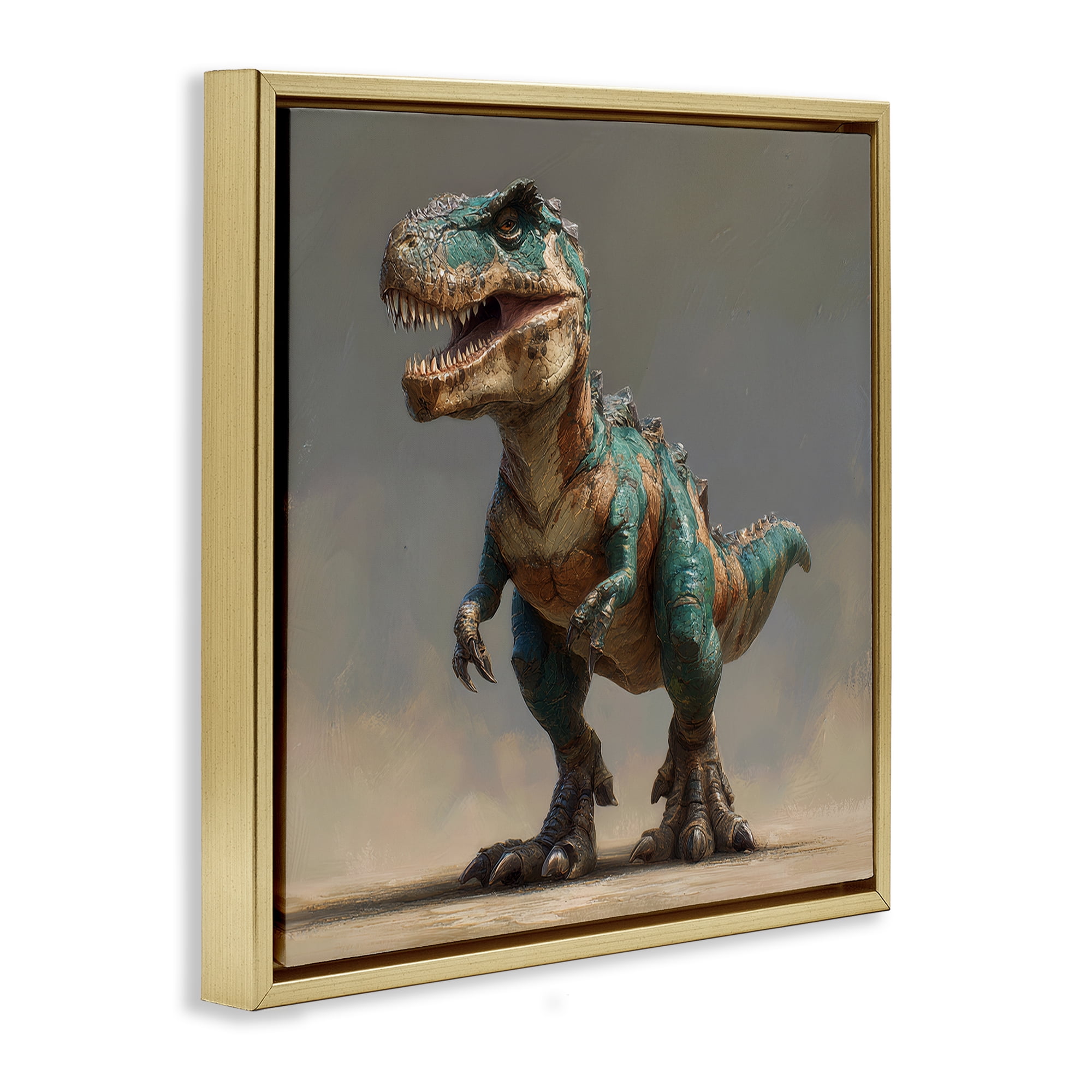 Stupell Industries Turquoise T-Rex Study Gold Framed Floater Canvas Wall Art, design by Wumples