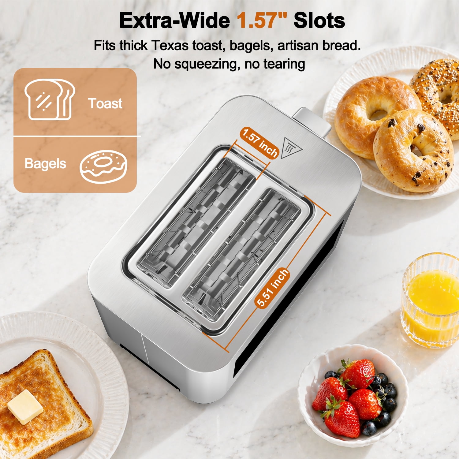 2 Slice Toaster with Dust Cover, Smart Touchscreen Toaster with Countdown Timer, Extra-Wide 1.57" Slots for Bagels & Thick Bread, 6 Browning Levels, Defrost & Reheat, Stainless Steel