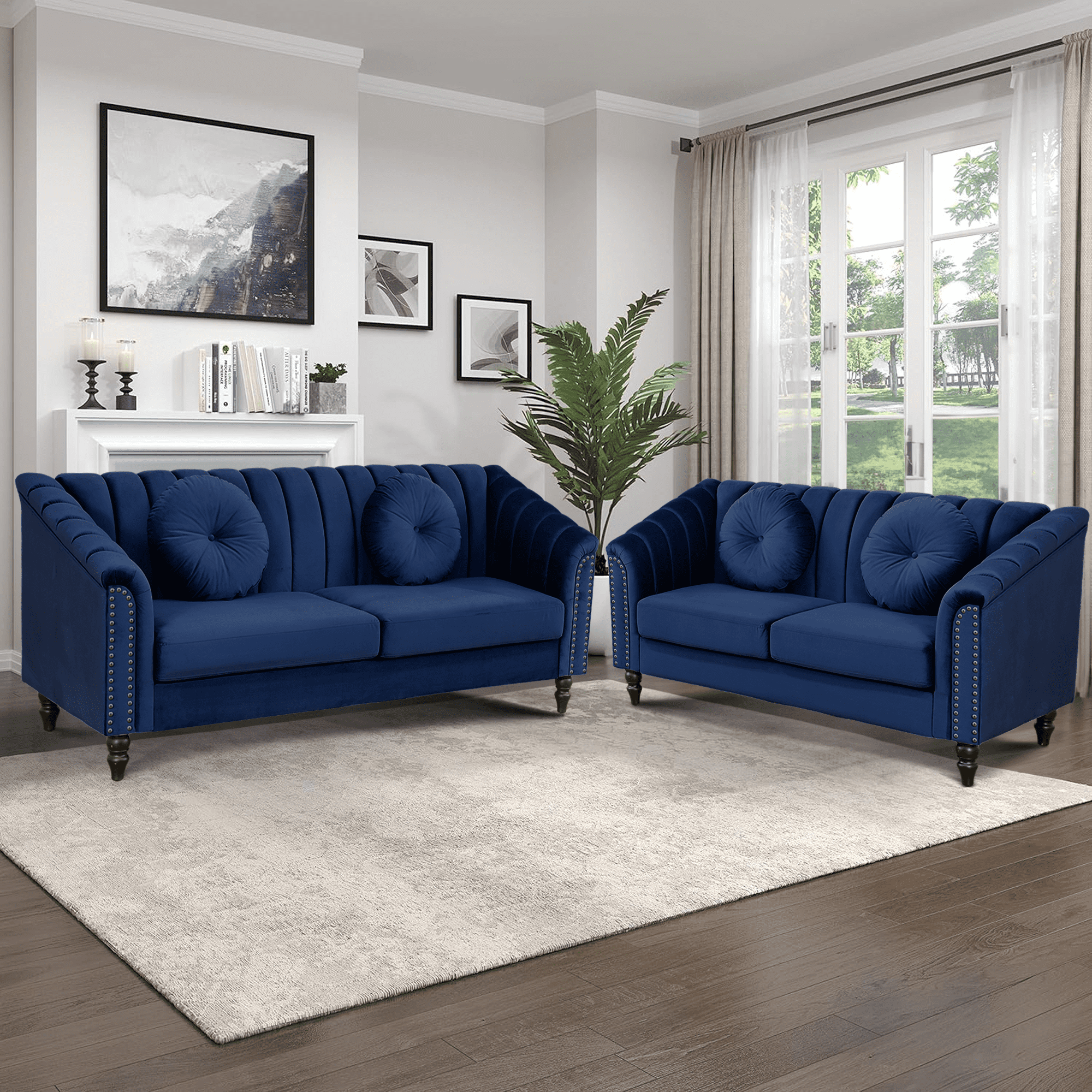 Aukfa 3 Pieces Sectional Sofa Couch Set for Living Room, 3 Seat Sofa, Loveseat and Accent Chair,Blue