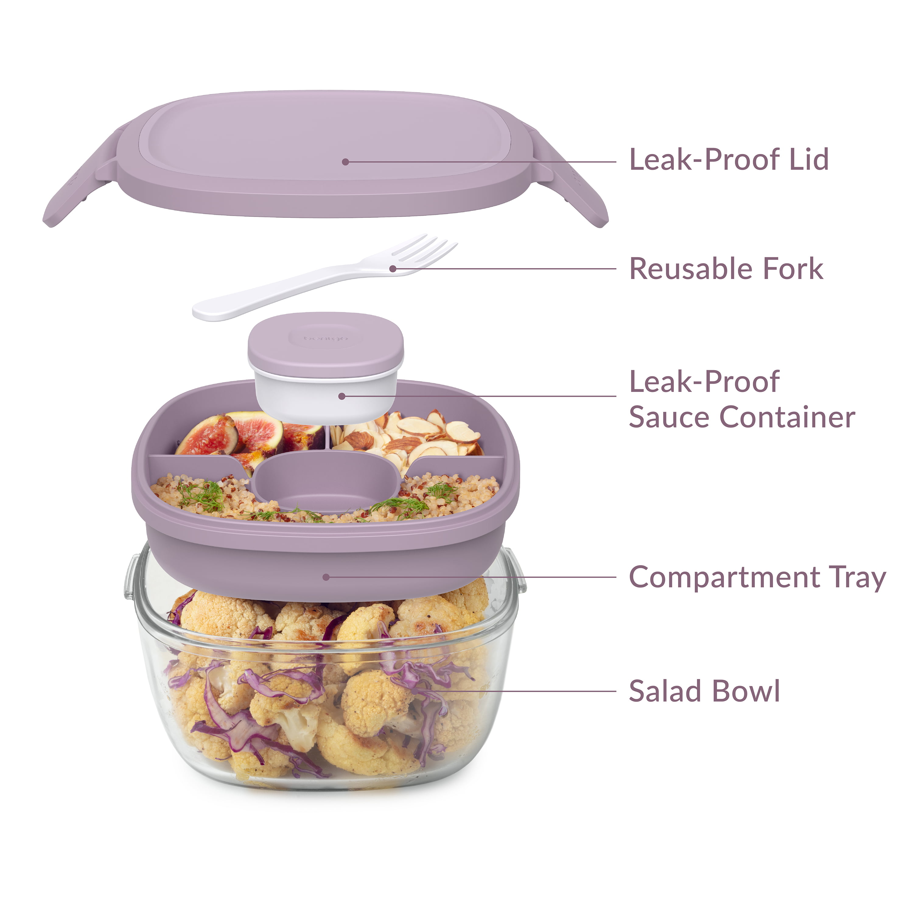 ® Glass All-In-One Salad Container - Large 61-Oz Salad Bowl, 4-Compartment  Bento