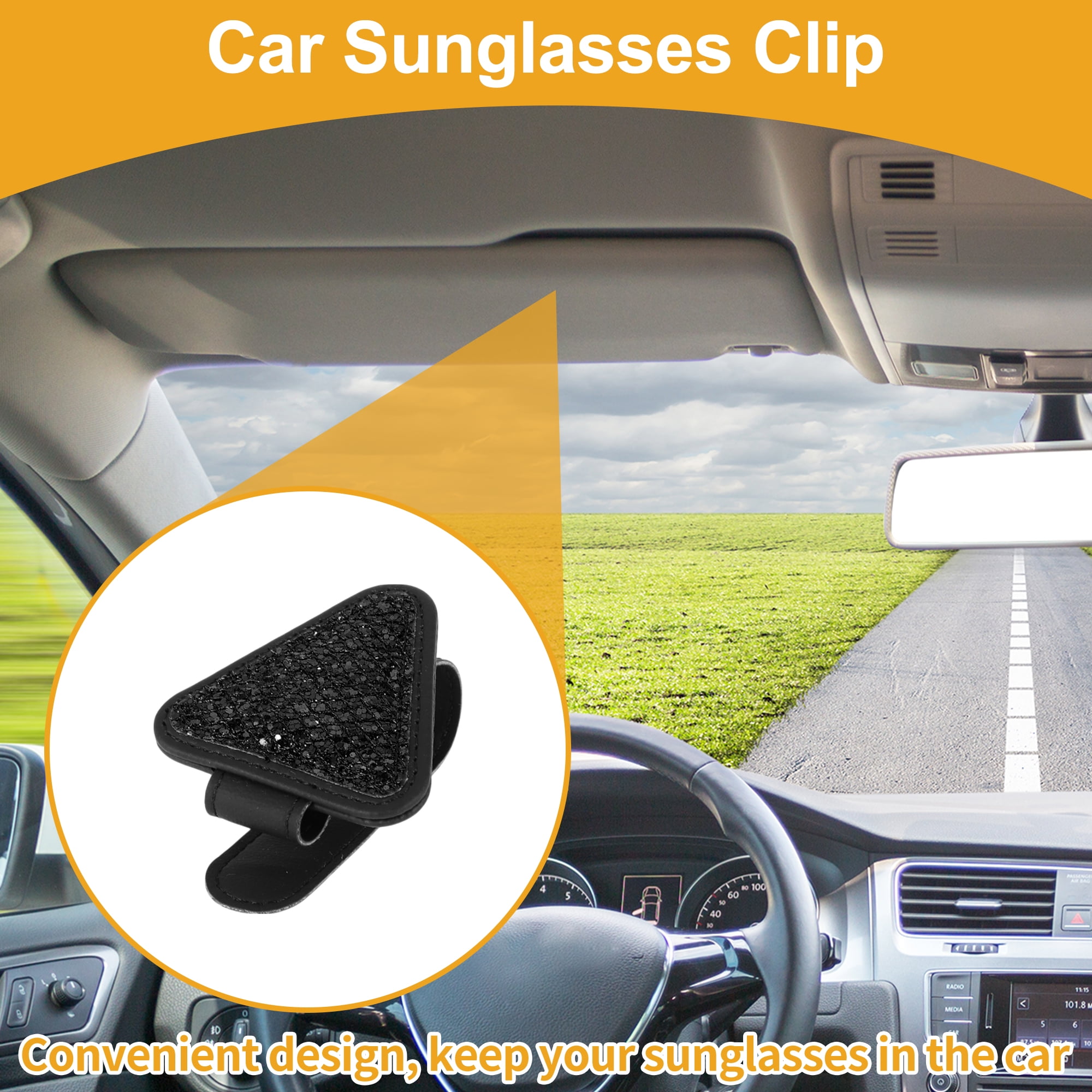 Unique Bargains Car Sunglasses Clip with Magnetic Sun Visor Holder PU Leather Black