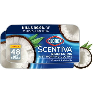 Clorox Scentiva Disinfecting Wet Mop Pads, Coconut & Waterlily, 48 Count