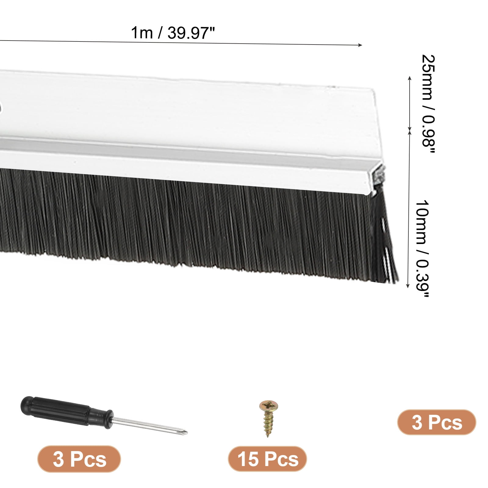 Uxcell Door Brush Sweeps, H-shape Aluminum Alloy Holder Door Sweep for Bottom of Door Seal Garage Silver 0.39" x 39.37"