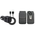 thumbnail image 1 of Pouch and Car Charger Bundle for BLU View 3: Vertical Belt Holster Case Nylon Fabric (Grey) and Compact High Power 30W Dual USB Port (Type-C & USB-A) Auto Power Adapter, 1 of 9