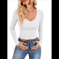 thumbnail image 1 of Camisas de Larga para Mujer, Moda Otoño 2025, Cuello en V, Blusas Básicas, Blusas Ajustadas Y2K. M, 1 of 10