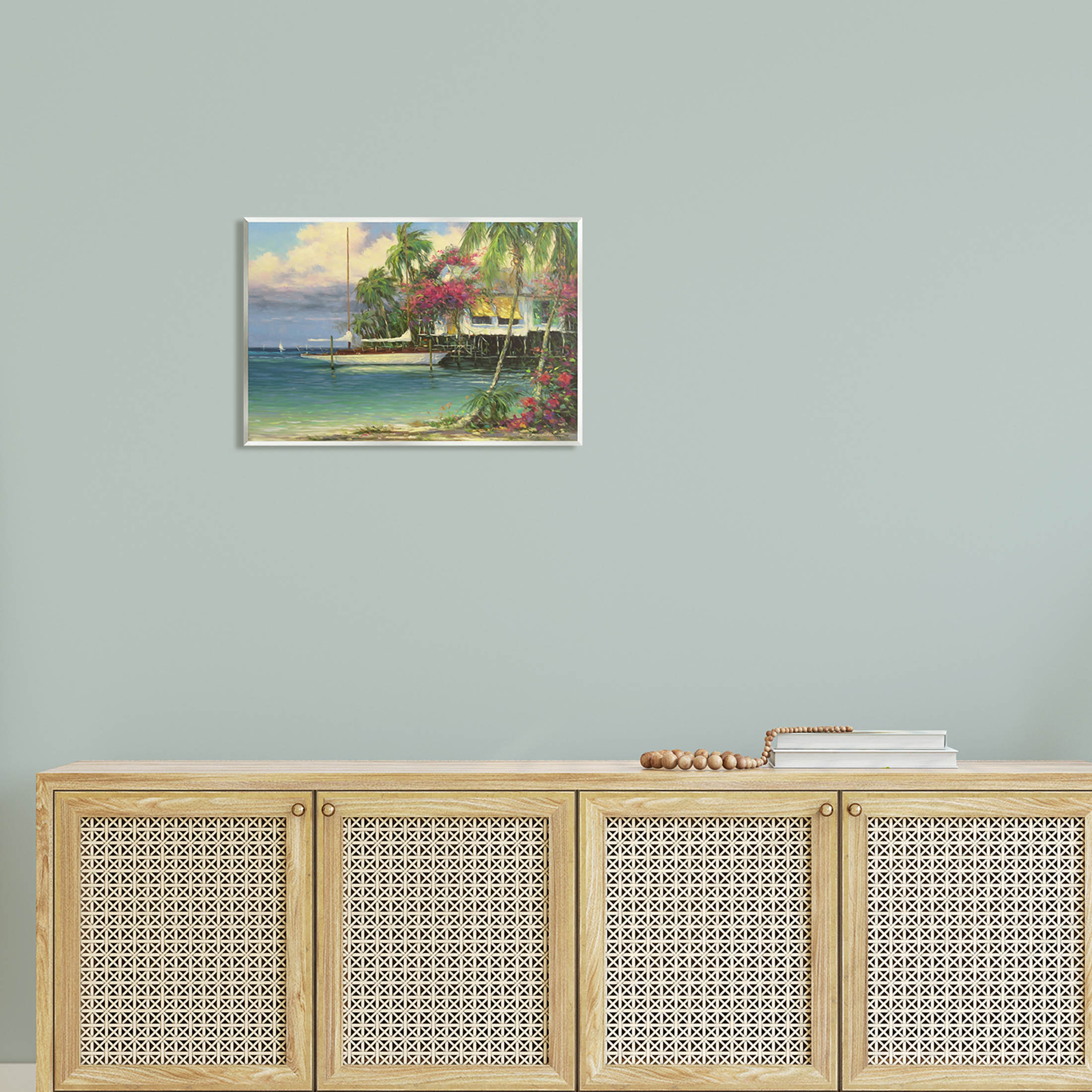 Vacation Waterfront Tropical Pier Coastal Painting Unframed Art Print Wall Art