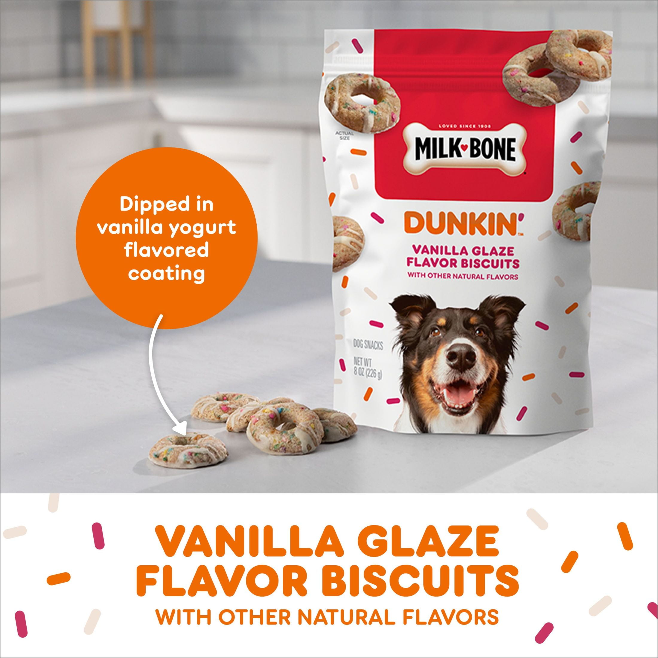 (2 pack) Milk Bone Dunkin’ Vanilla Glaze Flavor Dog Biscuits With Other Natural Flavors, 8 oz Bag