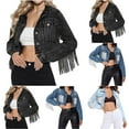 thumbnail image 7 of Lovskoo Women's 2024 Crop Denim Jacket Tassel Casual Long Sleeve Jean Coat with Fringe Light Blue, 7 of 7