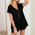 thumbnail image 5 of XIAfhje Rompers For Women 2024 Summer Short Sleeve V Neck Button Down Short Jumpsuits With Pockets Casual Loose Overall Shorts Beach Outfits, 5 of 8