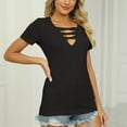 thumbnail image 4 of RYRJJ Women's T Shirts Summer Tops Sexy Low Cut Out Deep V Neck Choker Short Sleeve Tunic Tee Blouse(Black,XL), 4 of 5