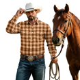 thumbnail image 2 of GrmtClth Men's Casual Shirts Long Sleeve Button Down Plaid Shirt Jacket Vintage Lightweight for All Season Cowboy Work Shirts with Pocket L, 2 of 8