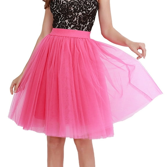 PMVFHDE Womens Skirts Knee Length Tutu Layered Tulle Midi Skirt For Prom Party Adults Hot Pink,XL