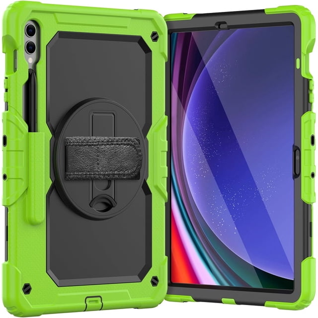 Funda para Samsung Galaxy Tab S10 Plus 12.4 pulgadas 2024/S9 FE Plus/S9 Plus 2023, funda protectora resistente a prueba de golpes con protector de pantalla, soporte giratorio de 360°, correa de mano