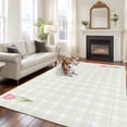 thumbnail image 2 of Area Rug for Living Room, Pink Spring Floral Non-Slip Indoor Large Carpet for Bedroom/Dining Room, Tulip Yellow Plaid Summer Botanical Washable Low-Profile Rectangle Floor Runner Rugs - 5 x 8 Ft, 2 of 8