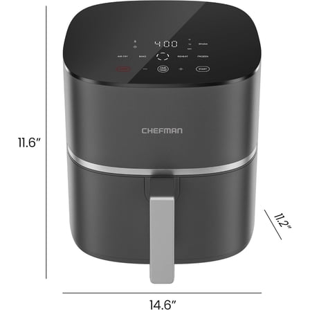 TurboX 4-in-1 Air Fryer, 5-Quart Airfryer for Extra Crispy Chicken, Fries, Wings, and More, Air Fry, Bake, Reheat, and Frozen Functions, Digital Touch Controls, Dishwasher Safe - Gray