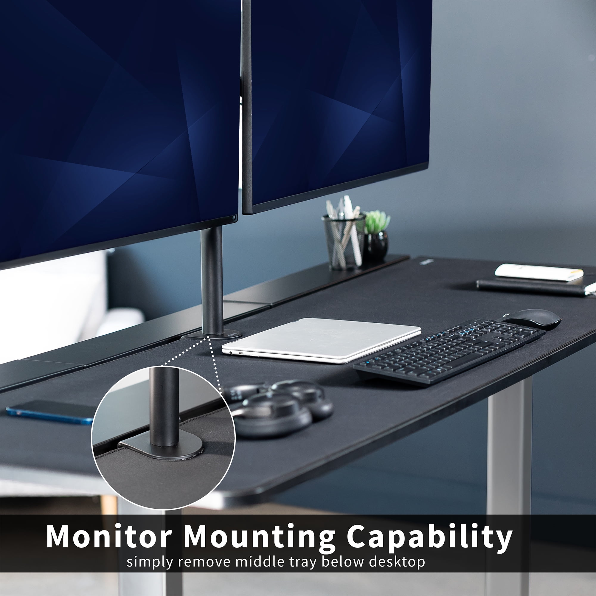 VIVO Electric 71" x 30" Desk, Full Pad, Black Hidden Cable Tabletop, Gray Frame
