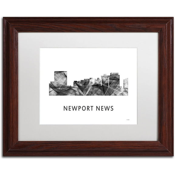 Trademark Fine Art 'Newport News VA Skyline WB-BW' Canvas Art by Marlene Watson, White Matte, Wood Frame