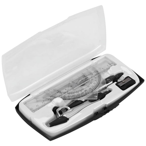 Geometry Compass Set 10Pcs School Maths Protractor Set Rulers for Student Maths and Engineering in Carry Case, Gray