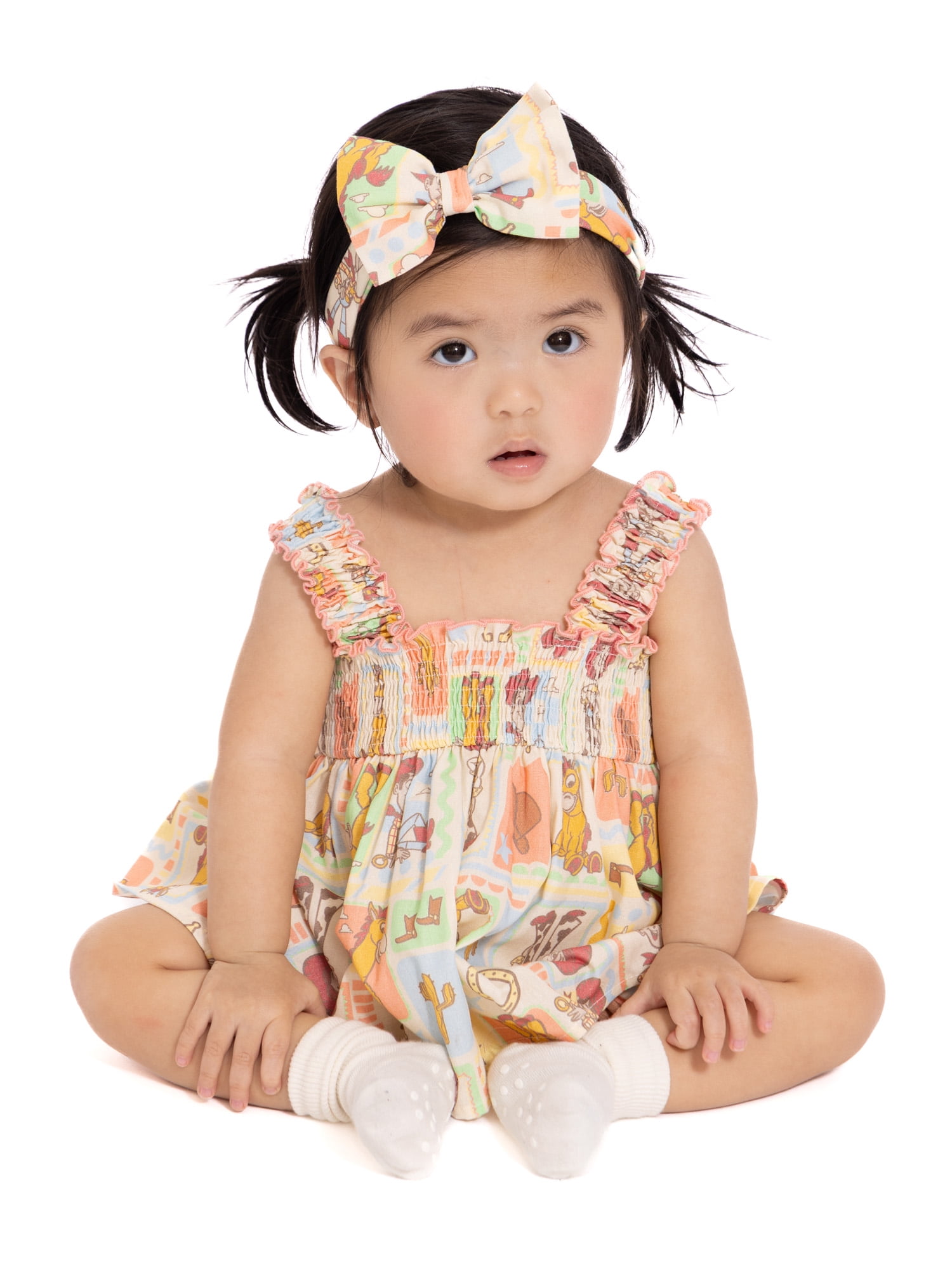 Toy Story Baby Girls' Smocked Cotton Tank Top, Shorts and Headband Set, 3-Piece, Sizes 0/3M-24M