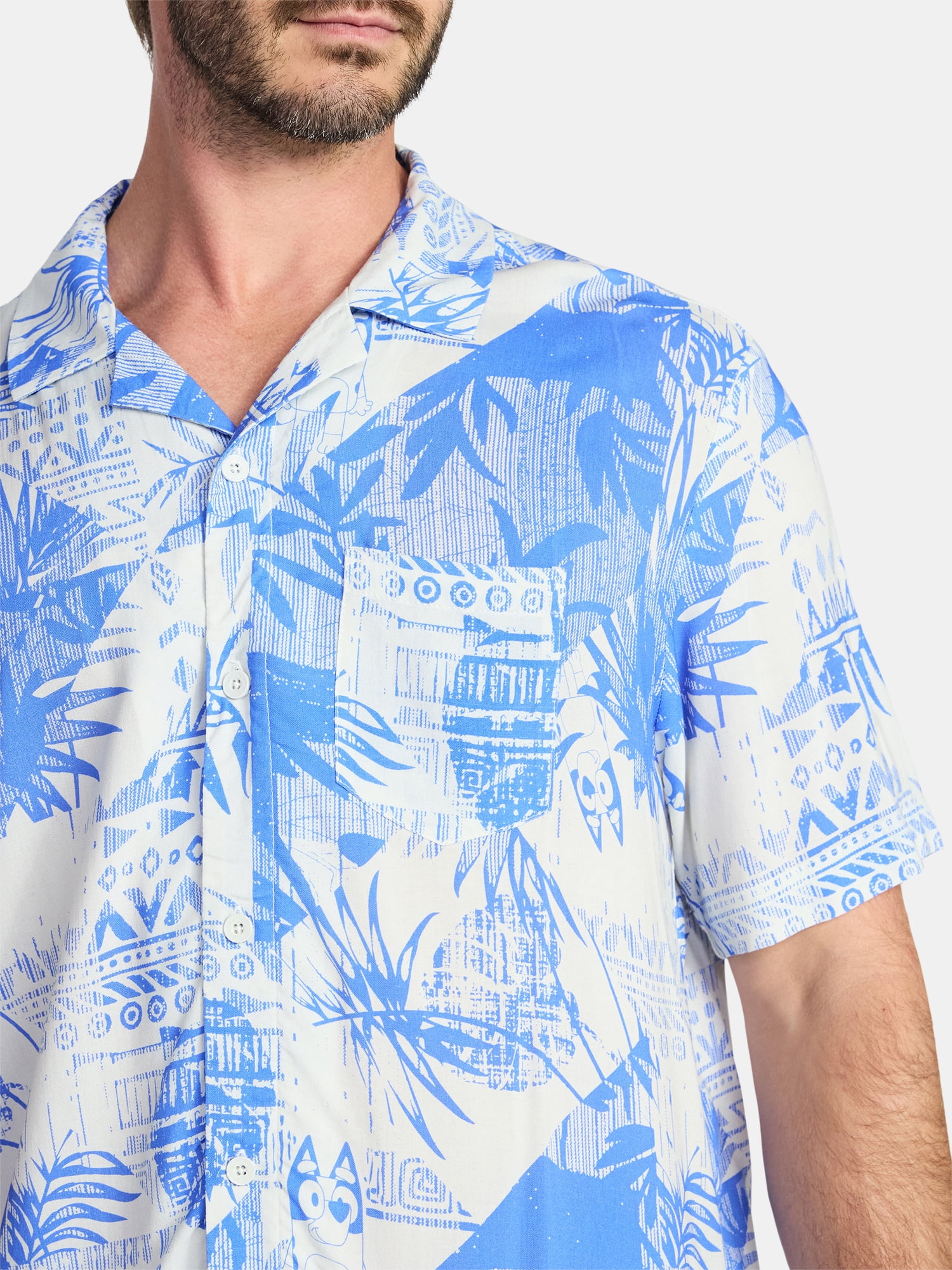 Bluey Men's and Big Men's Graphic Button-Up Shirt, Sizes XS-5XL