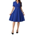 thumbnail image 2 of INSPIRE CHIC Women's Elegant V Neck Short Sleeve Pleated Business Work A-Line Dresses M Royal Blue, 2 of 6