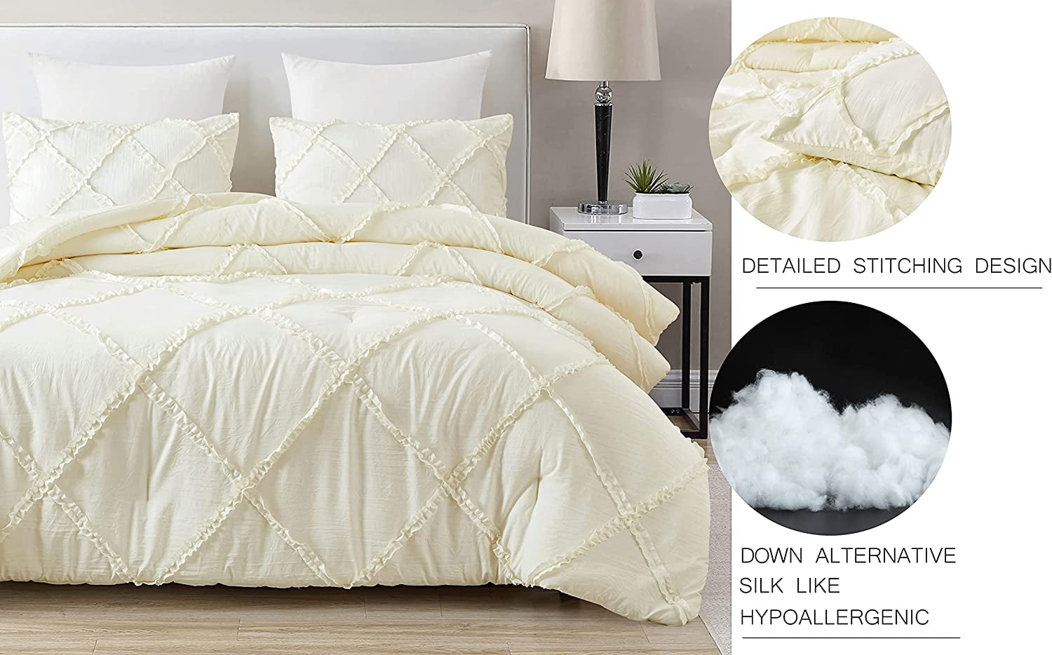 Chezmoi Collection Vivian 3-Piece Diamond Ruffle Trim Washed Microfiber Comforter Set