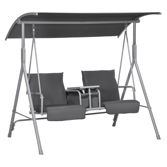 2-Seater Outdoor Swing with Canopy & Table - Patio Swing Chair for Garden, Backyard, Poolside - Gray