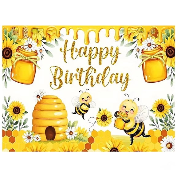 Wiywef Birthday Party Decoration Backdrop Yellow Bee and Flower DesignTheme Background Baby Shower Photoshoot Background