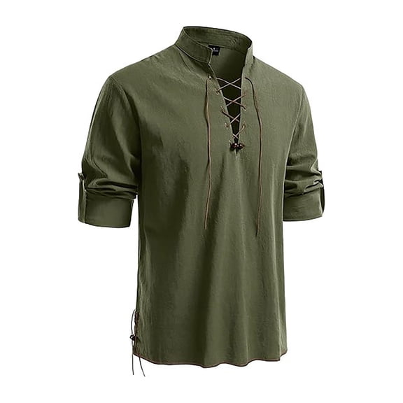 Mens Polo Shirts Long Sleeve Lightweight Stand Collar Henley Shirt Beach Casual Golf Shirts Army Green L